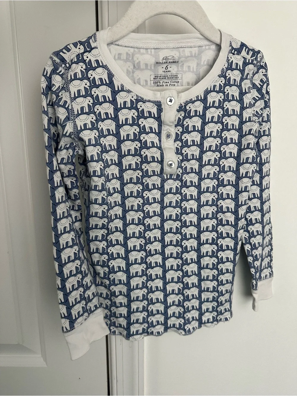 Roller Rabbit Blue Elephant Printed pajama set size 6 excellent condition